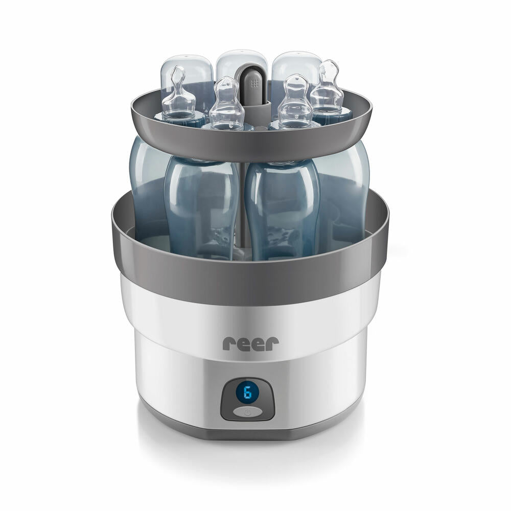 reer Vaporisator VapoMax, Desinfektionsgerät, Dampfsterilisator, Sterilisator, für 6 Babyflaschen, 36010