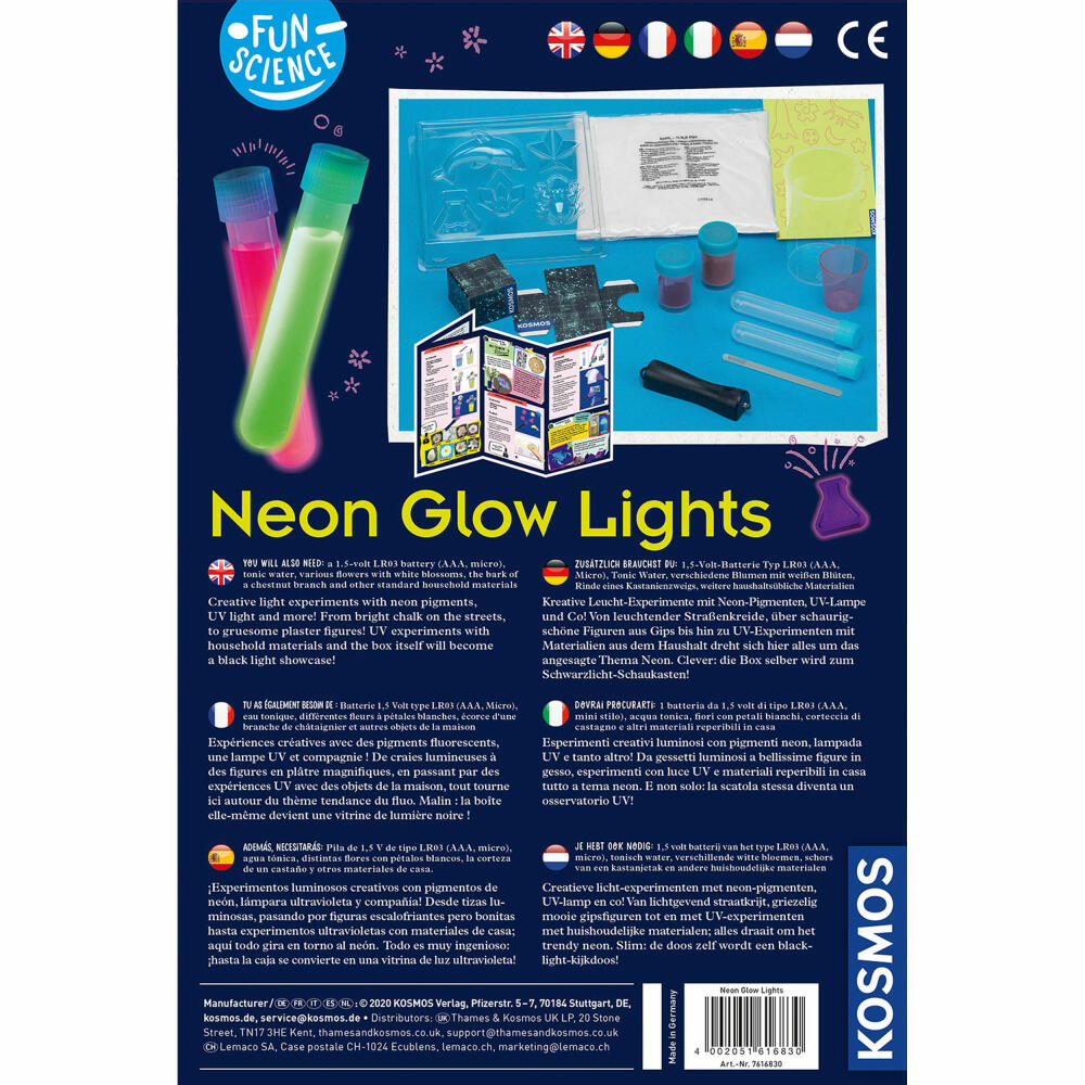 KOSMOS Fun Science Neon Lights / Neon Glow Lights, Experiment Kit, Children, Multilingual, 616830