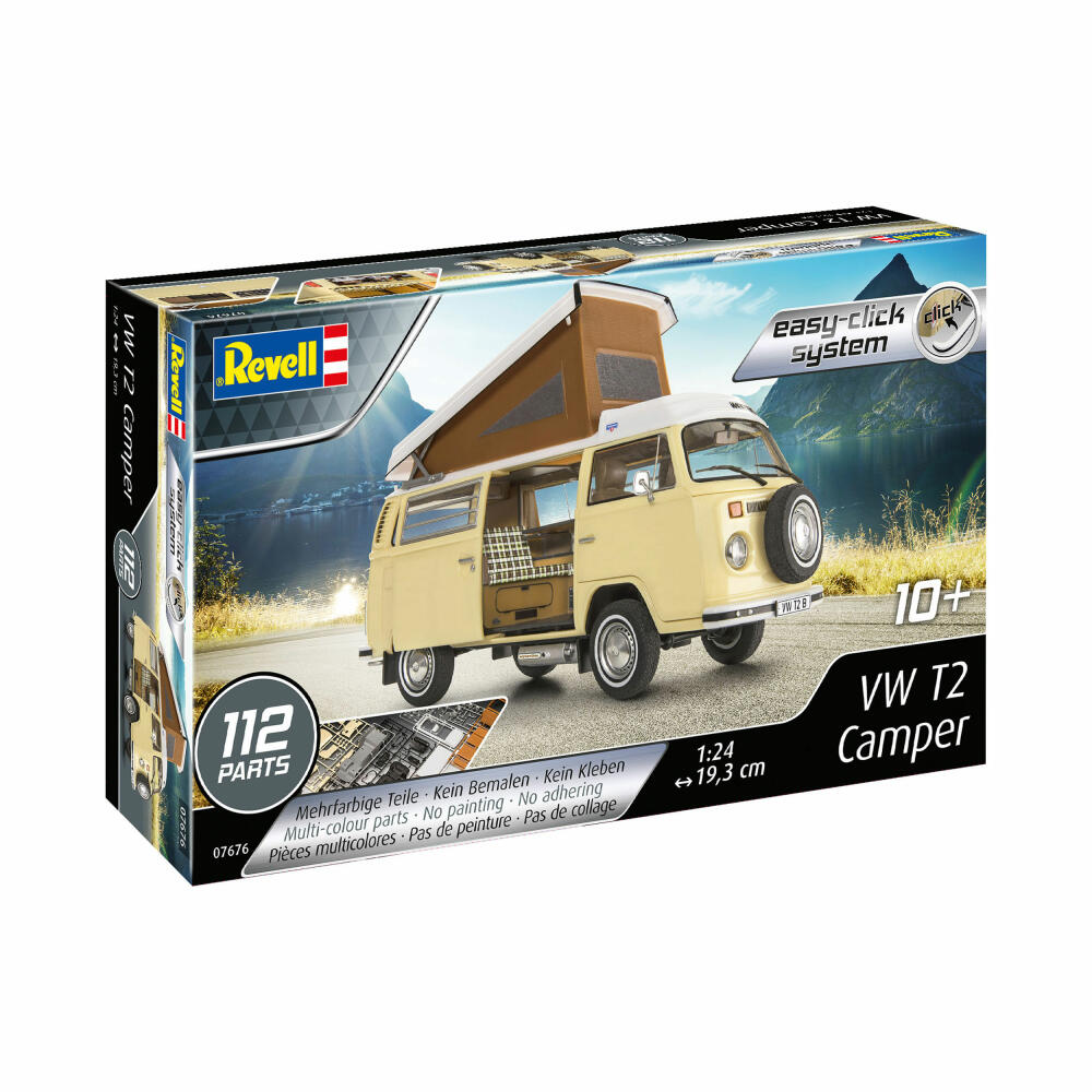 Revell Bausatz VW T2 Camper, Modellbausatz, Easy Click System, ohne Kleben, 112 Teile, ab 10 Jahre, 07676