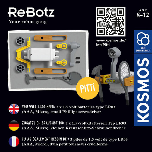 KOSMOS ReBotz - Pitti the Walking Bot, Roboter, Experimentierkasten, Kinder, Mehrsprachig, 617073
