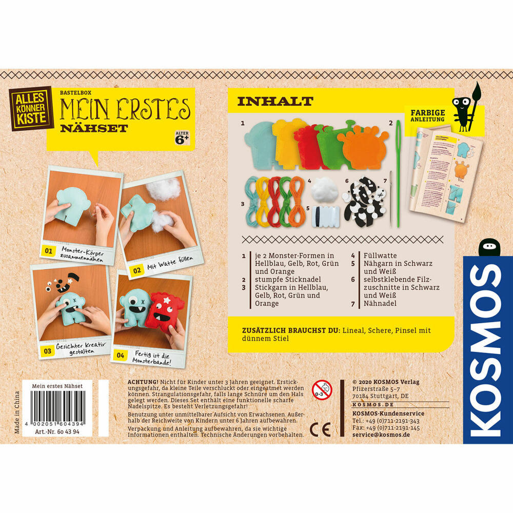 KOSMOS My first sewing kit, crafting, toy, sewing, experiment set, gift, from 6 years, 604394