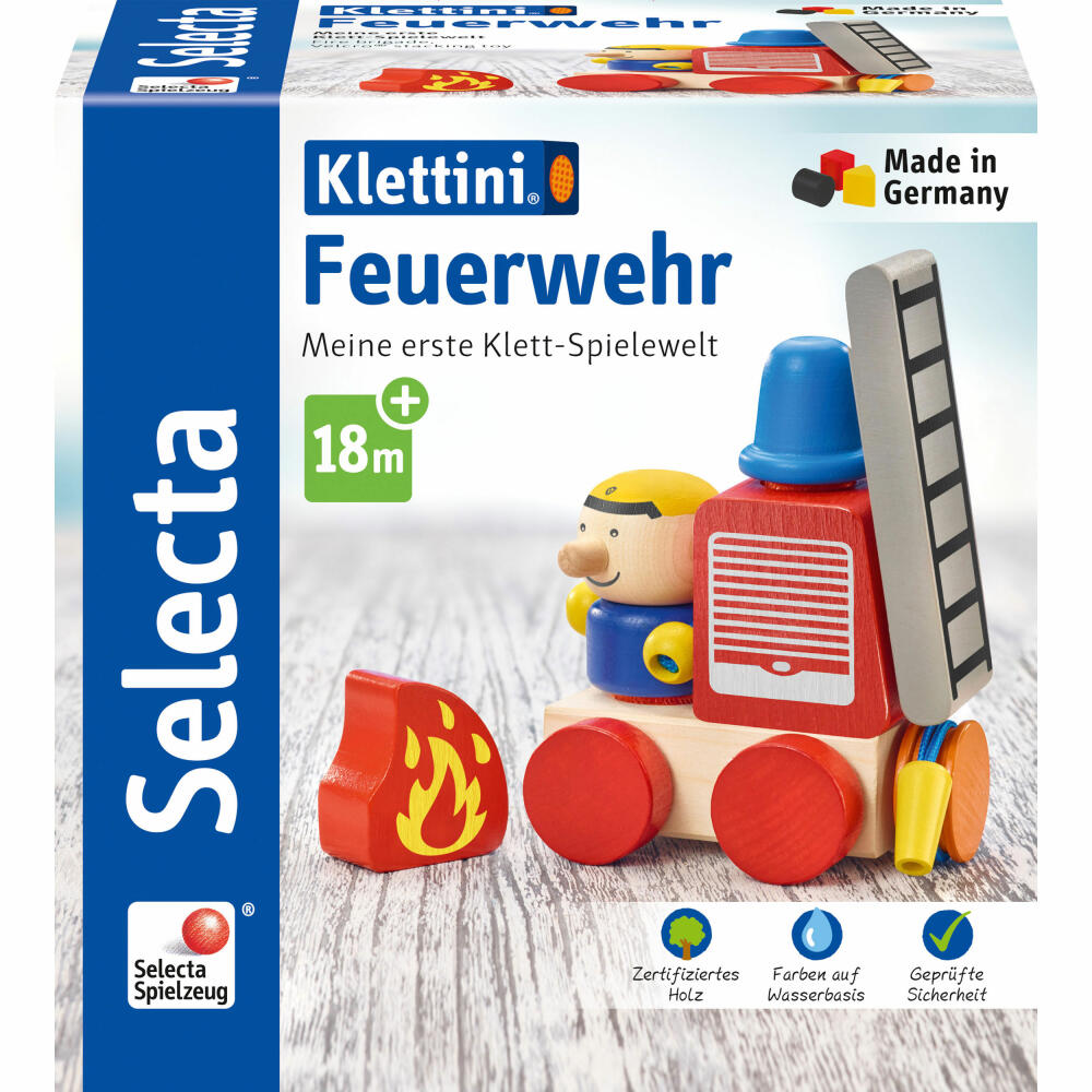Selecta Klettini Fire Brigade Velcro Stacking Toy, 7 pcs., Stacking Toy, Building, Wood, 62077