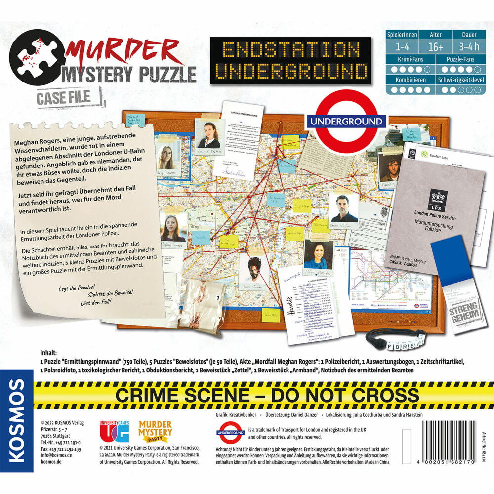 KOSMOS Murder Mystery Puzzle - Endstation Underground, crime game, board game, ages 16 and up, 682170