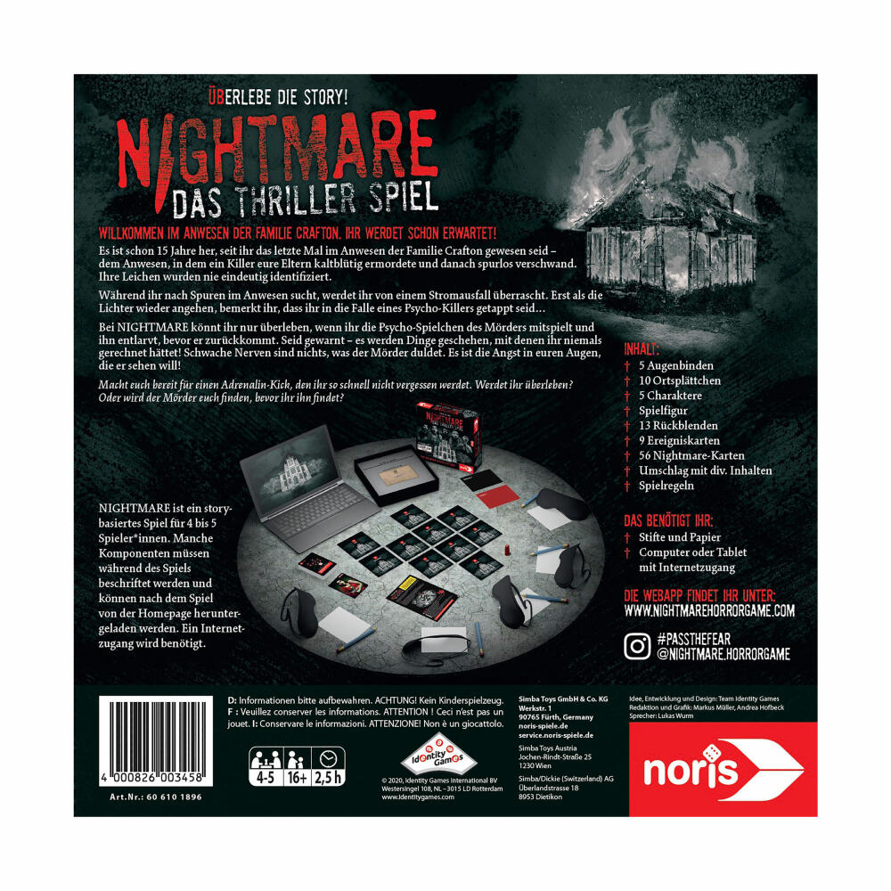 Noris Nightmare The Thriller Game, Adventure Game, Board Game, Real-time Game, with App, Ages 16+, 606101896