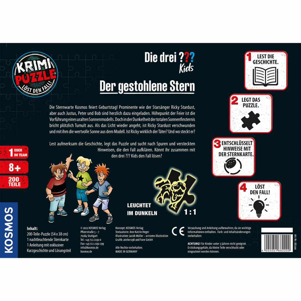 KOSMOS The Three ??? Kids Crime Puzzle The Stolen Star, Crime Puzzle, Puzzle, Detective Game, 200 Pieces, from 8 Years, 682200