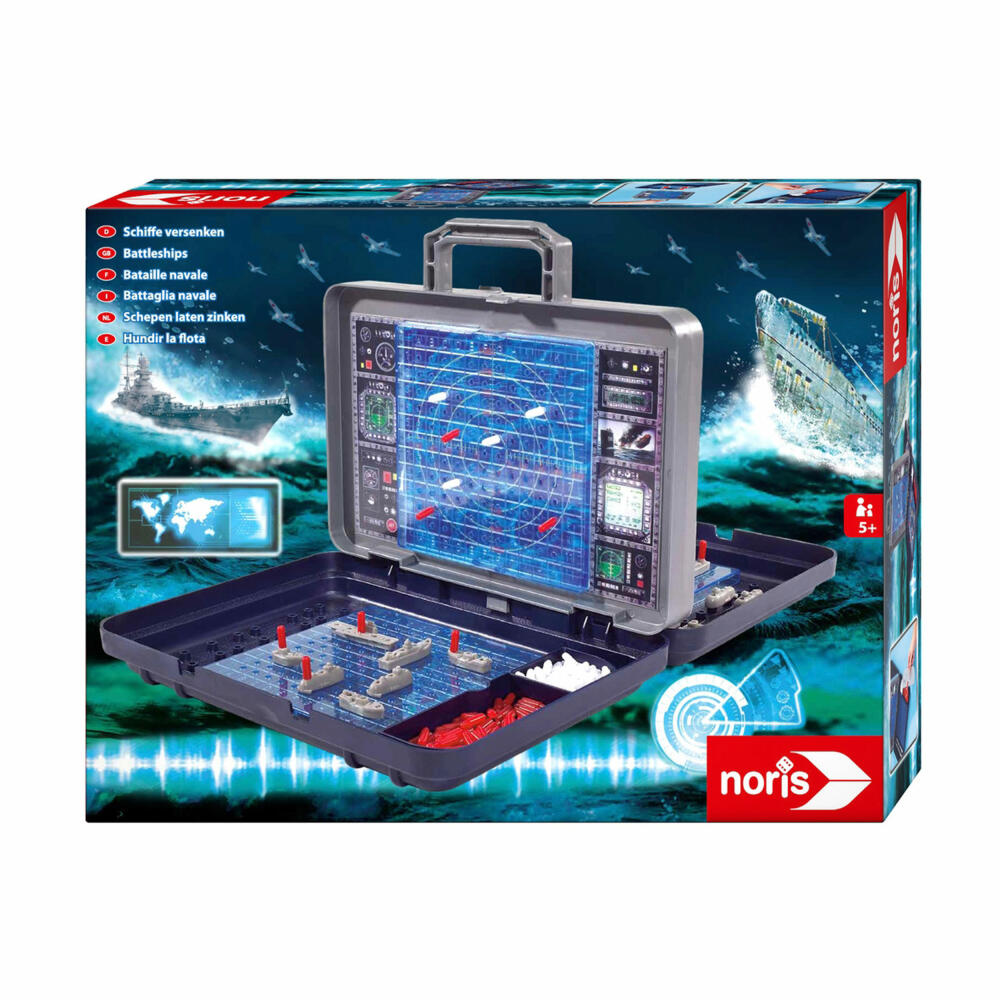 Noris Schiffe Versenken, Seeschlacht, Strategiespiel, Brettspiel, Transportkoffer, 2 Spieler, ab 5 Jahren, 606100335