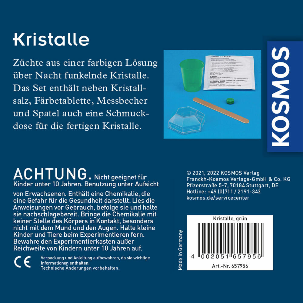 KOSMOS Experimentierkästen Kristalle Grün, Selbst Züchten, Experimentierkasten, Experimente, Kristallzucht, ab 10 Jahren, 657956