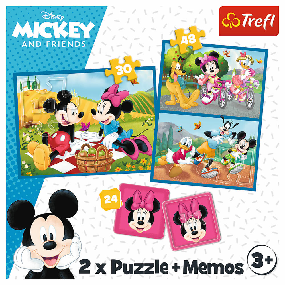 Trefl 2 in 1 Puzzles + Memo- Mickey Mouse, 30 + 48 + 24 Teile, 27.5 x 20.5 cm, 93344