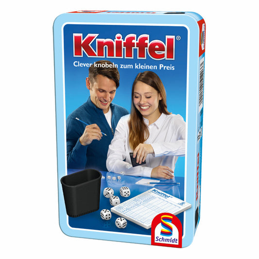 Schmidt Spiele Kniffel, Bring-Mich-Mit-Spiel in Metalldose, Brettspiel, Gesellschaftsspiel, 2 bis 8 Spieler, 51203
