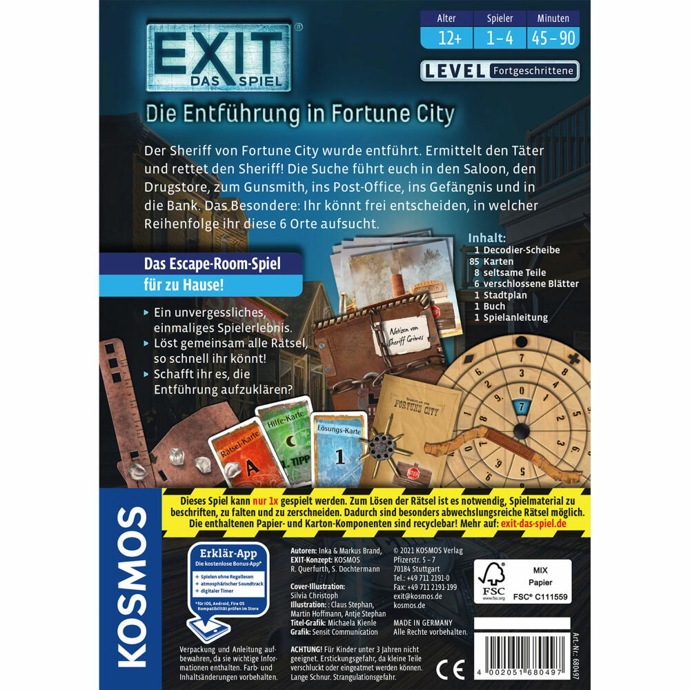 KOSMOS EXIT the game - The kidnapping in Fortune City, escape game, game, level advanced, ages 12 and up, 680497