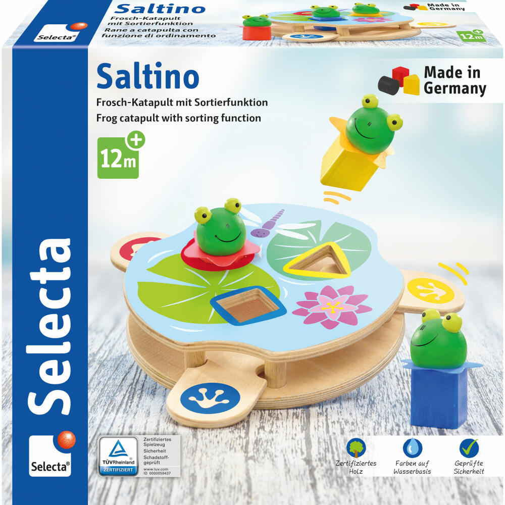 Selecta Toddler World Saltino Frog Catapult, Sorting Game, Wooden Toy, 62072