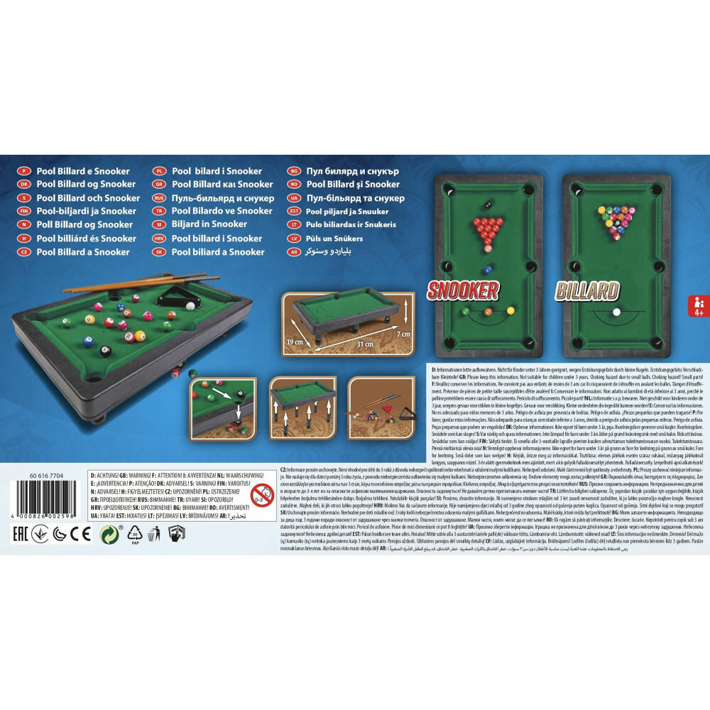 Noris Pool Billard & Snooker, Tischbillard, Mini Billard, Familienspiel, Kinderspiel, ab 4 Jahren, 606167704