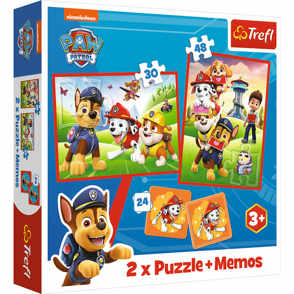 Trefl 2 in 1 Puzzles + Memo - PAW Patrol, 30 + 48 + 24 Teile, 27.5 x 20.5 cm, 93337