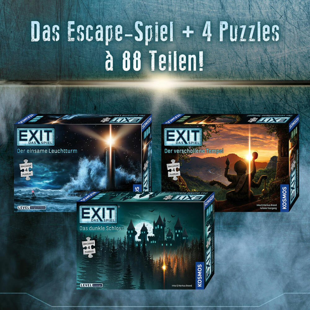 KOSMOS EXIT Spiel + Puzzle - Das dunkle Schloss, Famlienspiel, Rätselspiel, Rätsel, Puzzlespiel, ab 10 Jahren, 680787