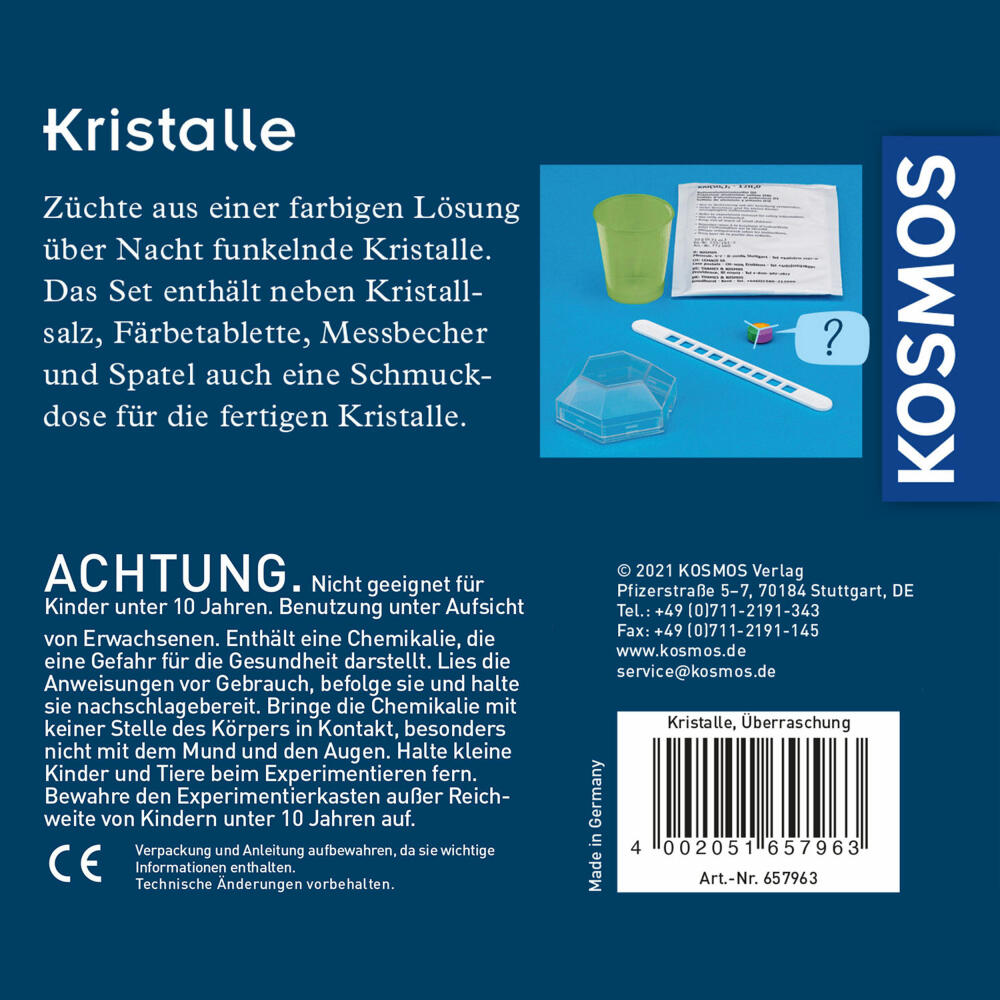 KOSMOS Überraschungs-Kristalle selbst züchten, Experimentierkasten, Kristallzucht, Experimentierset, 657963
