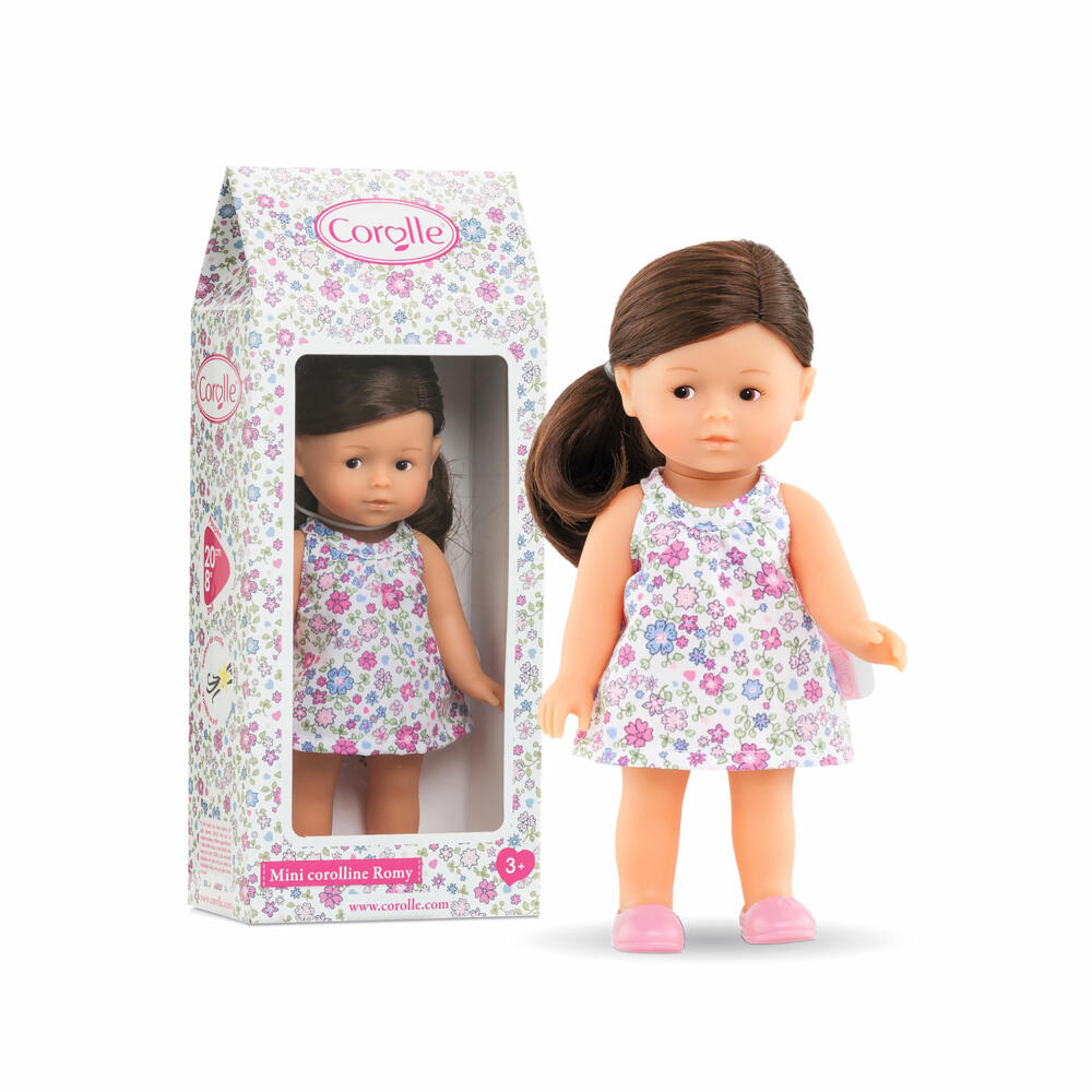 Corolle LTC Mini Corolline Romy Brünett, Vollvinylpuppe, Puppe, Babypuppe, Spielzeug, Vanilleduft, 20 cm, 9000240020