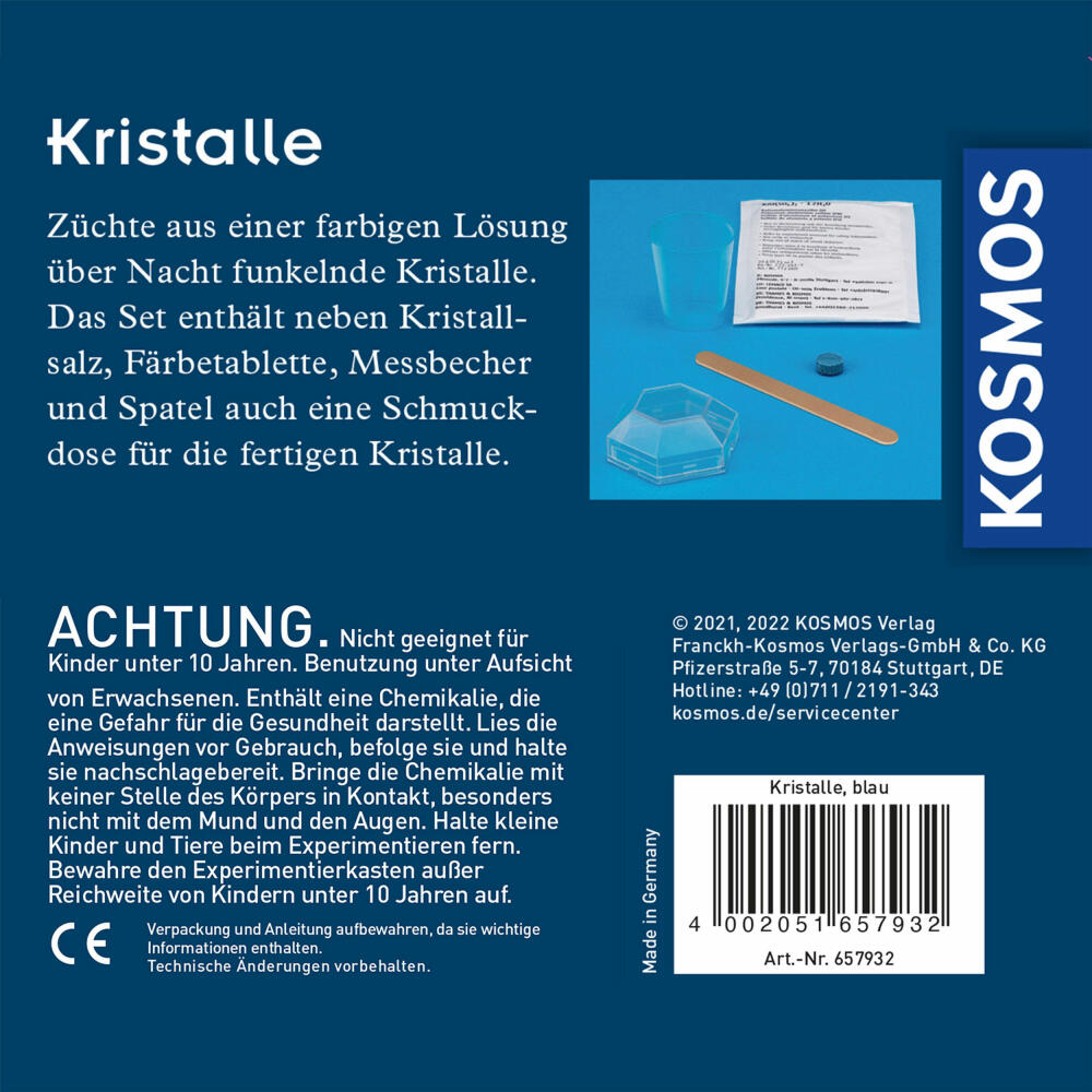 KOSMOS Experimentierkästen Kristalle Blau, Selbst Züchten, Experimentierkasten, Experimente, Kristallzucht, ab 10 Jahren, 657932