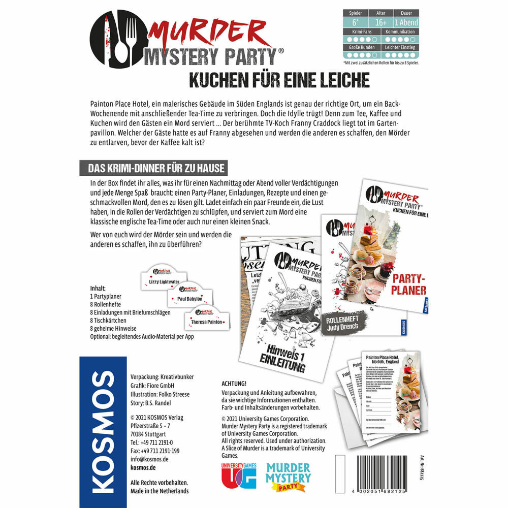 KOSMOS Murder Mystery Party - Cake for a Corpse, Board Game, Crime Game, Crime Dinner, Crime, 682125