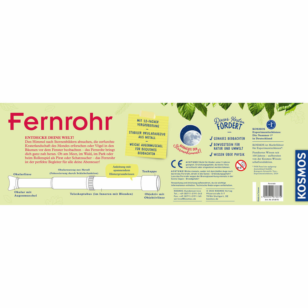 KOSMOS Fernrohr, Experimentierkasten, Teleskop, 12fach Vergrößerung, Kinder, ab 8 Jahren,, 676872