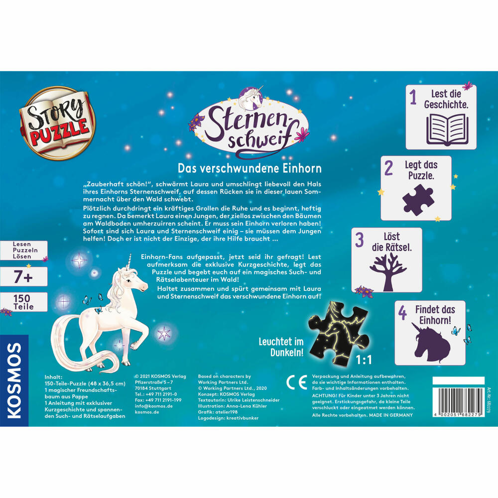 KOSMOS StoryPuzzle Startail The Missing Unicorn, Story Puzzle, Hidden Object, Puzzle Game, 150 Pieces, 682279