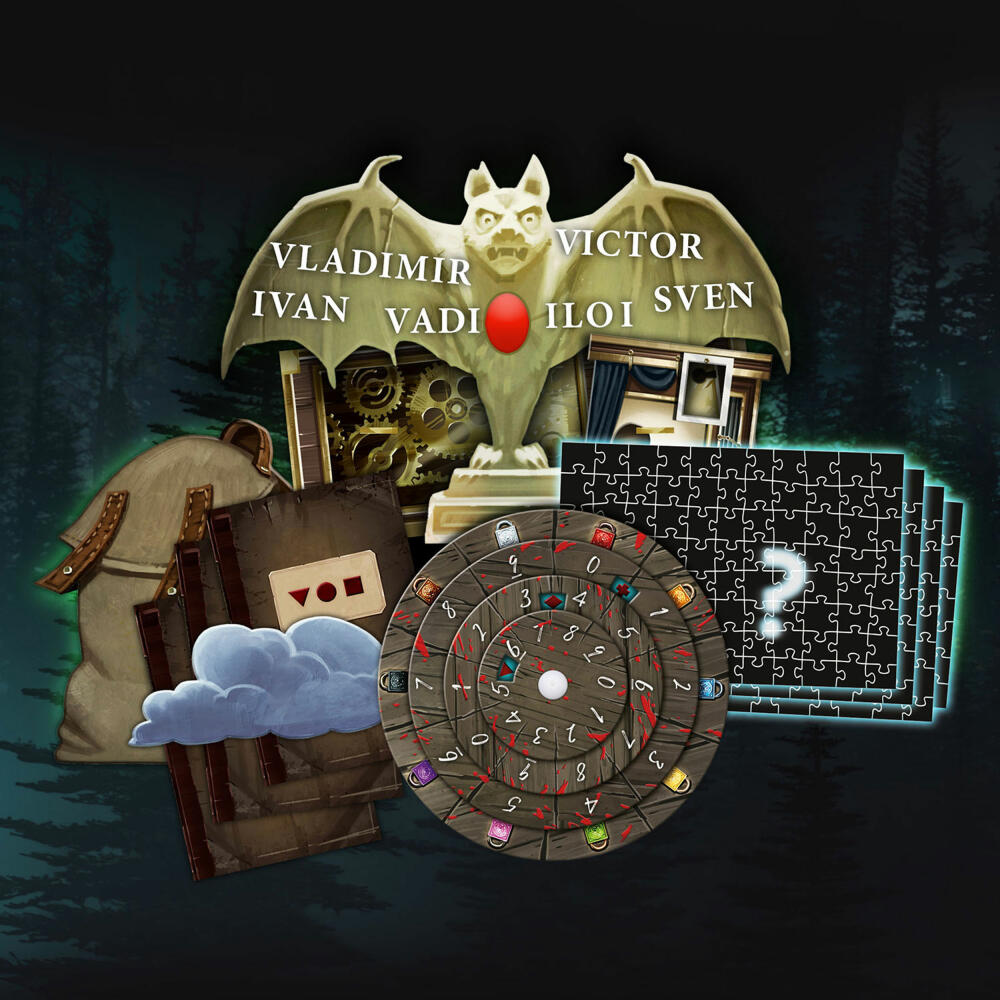 KOSMOS EXIT Spiel + Puzzle - Das dunkle Schloss, Famlienspiel, Rätselspiel, Rätsel, Puzzlespiel, ab 10 Jahren, 680787