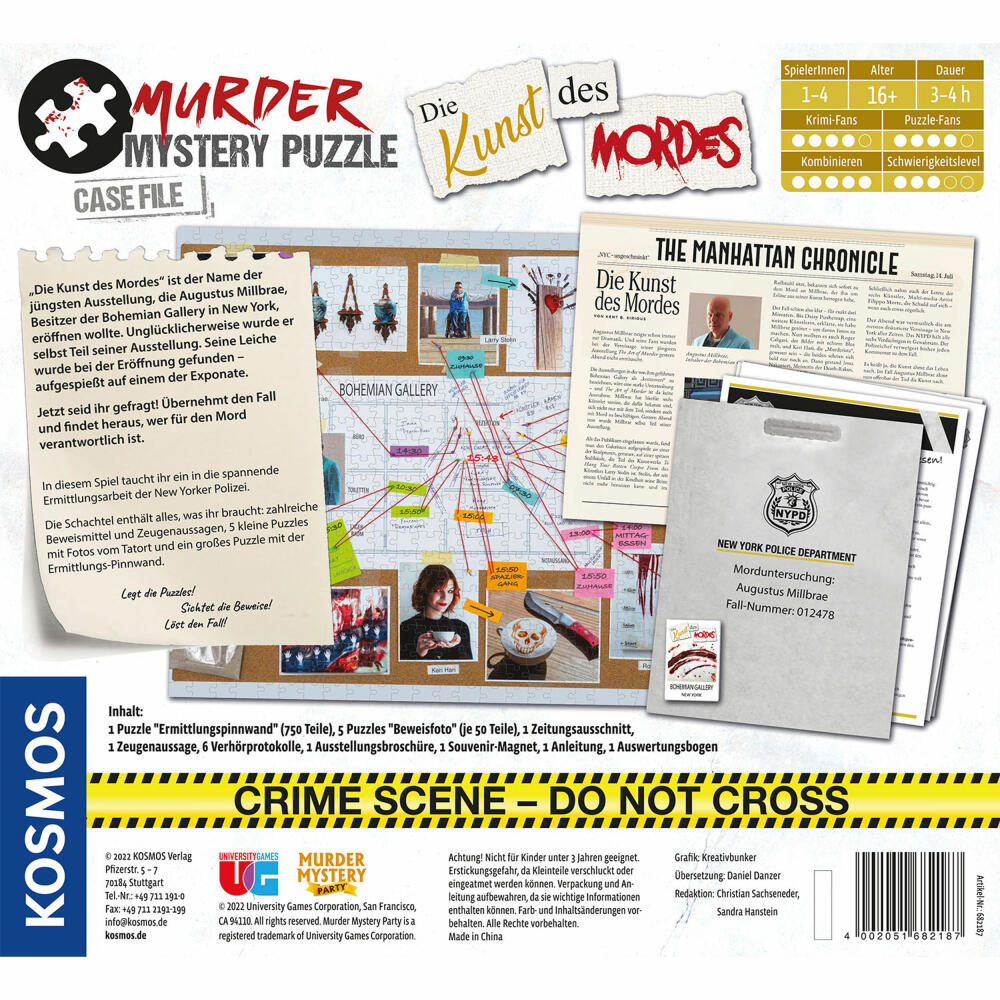 KOSMOS Murder Mystery Puzzle The Art of Murder, crime game, board game, ages 16 and up, 682187