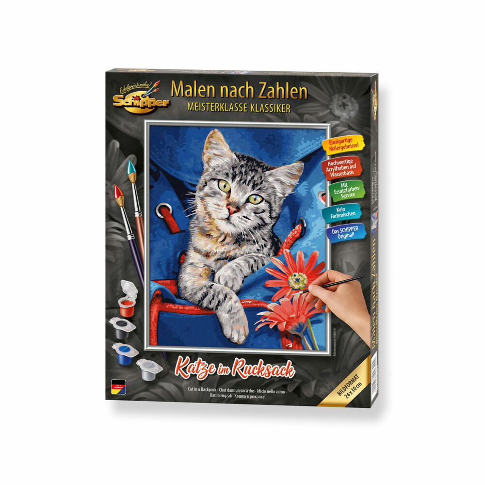 Schipper Painting by Numbers Cat in Backpack, Master Class Classic, Coloring Page, Wall Picture, 24 x 30 cm, 609240842