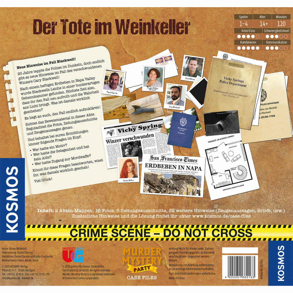 KOSMOS Murder Mystery Case File - The Dead Man in the Wine Cellar, Board Game, Crime Game, Crime Dinner, Crime, 682163