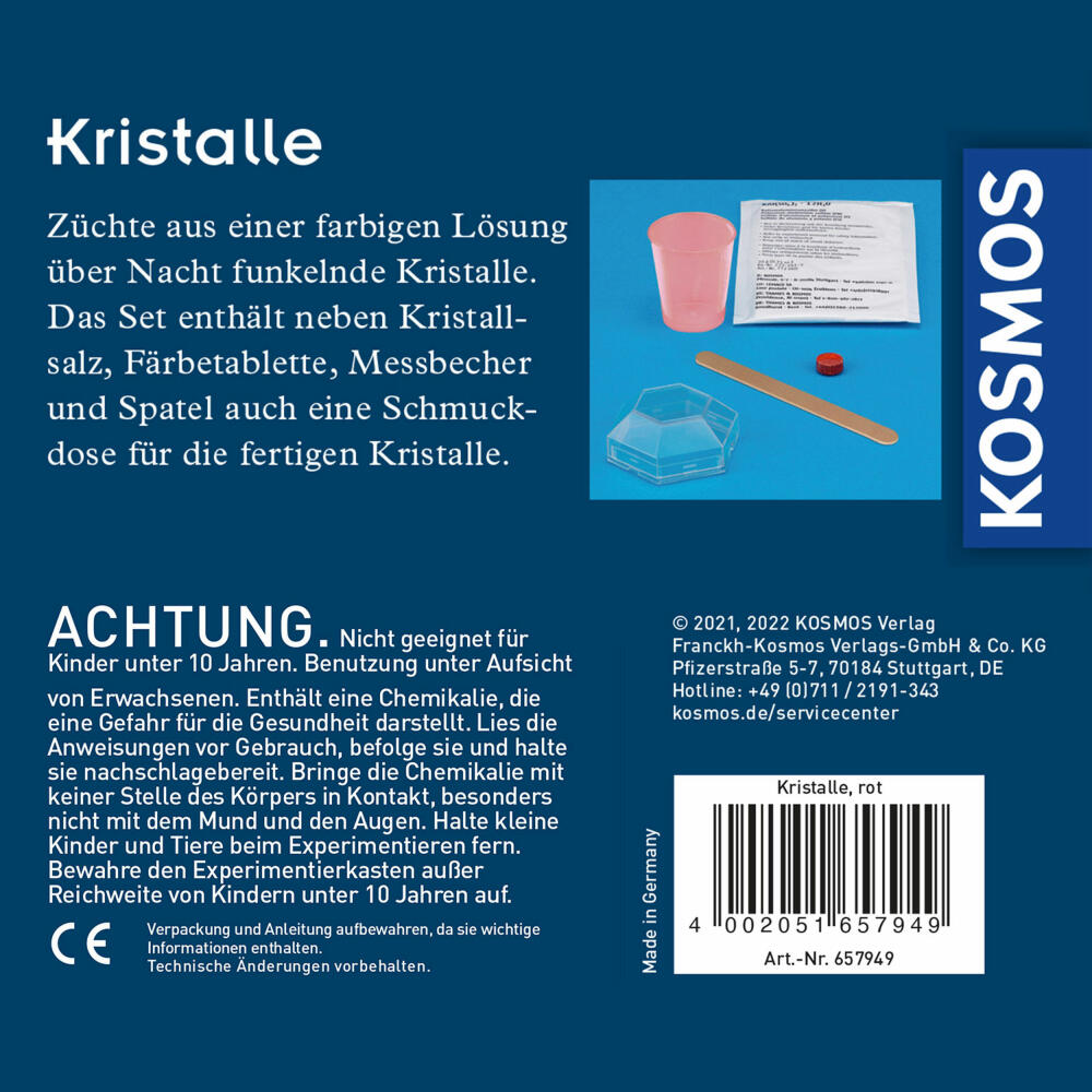KOSMOS Experimentierkästen Kristalle Rot, Selbst Züchten, Experimentierkasten, Experimente, Kristallzucht, ab 10 Jahren, 657949