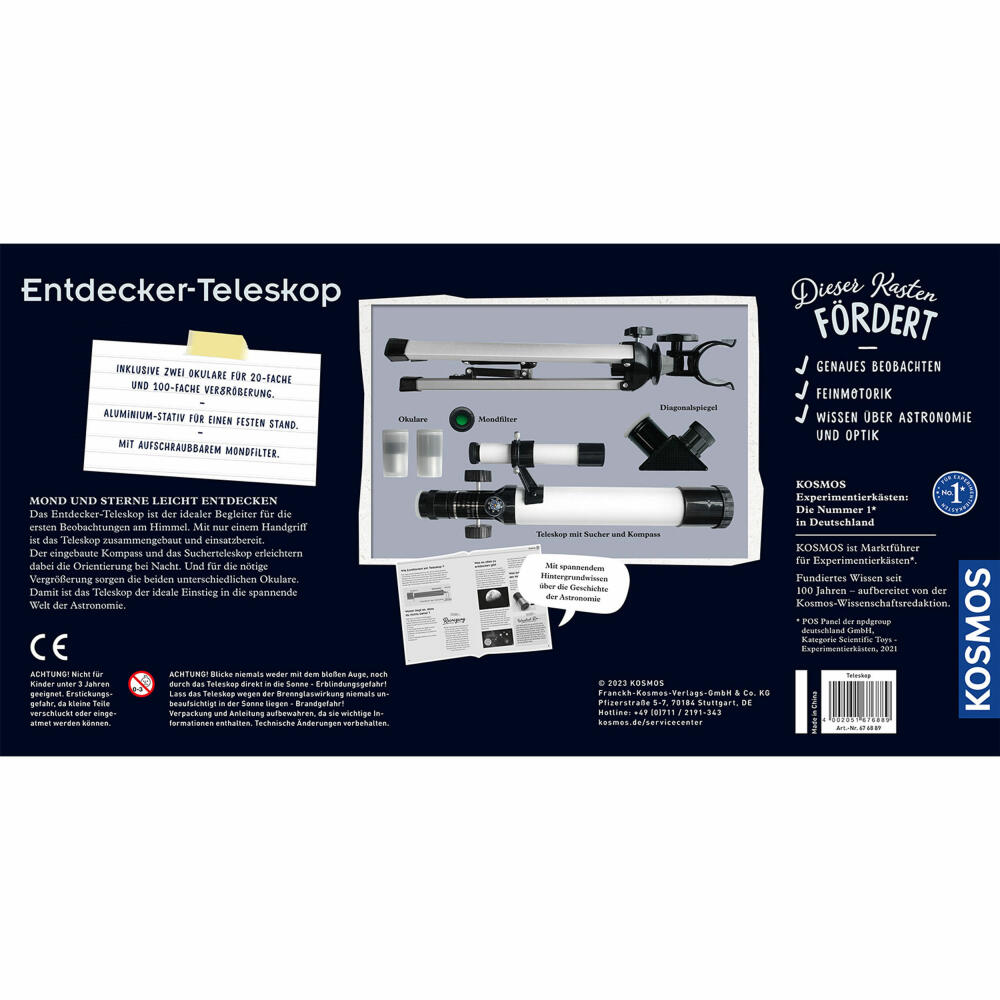 KOSMOS Explorer Telescope, for beginners, 100x magnification, children, stargazing, 676889