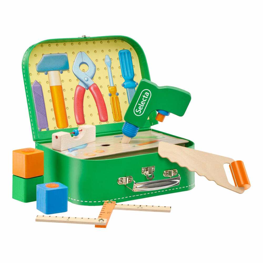 Selecta Toddler World Tool Case, Tool Case, Drill, Wooden Toy, Wooden Toy, 62074
