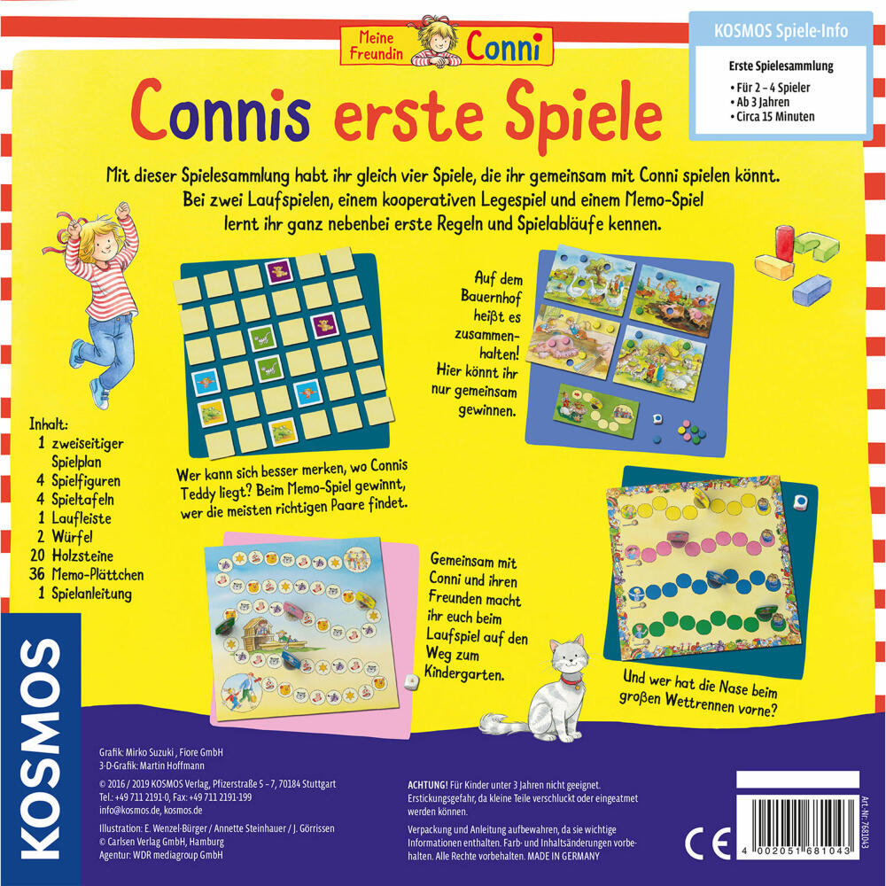 KOSMOS Connis erste Spiele, Laufspiel, Legespiel, Memo Spiel, Spielzeug, ab 3 Jahren, 681043