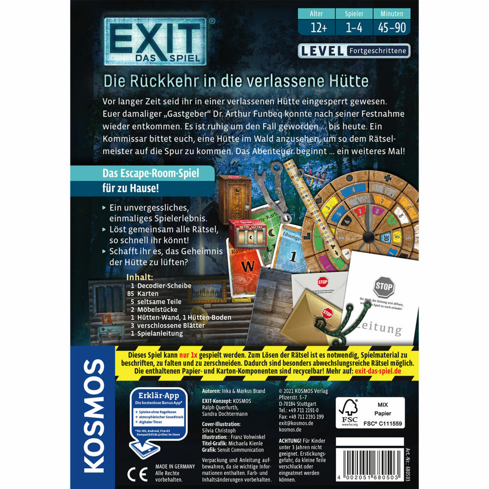 KOSMOS EXIT - The Return to the Abandoned Cabin, Escape Game, Game, Level Advanced, from 12 years, 680503