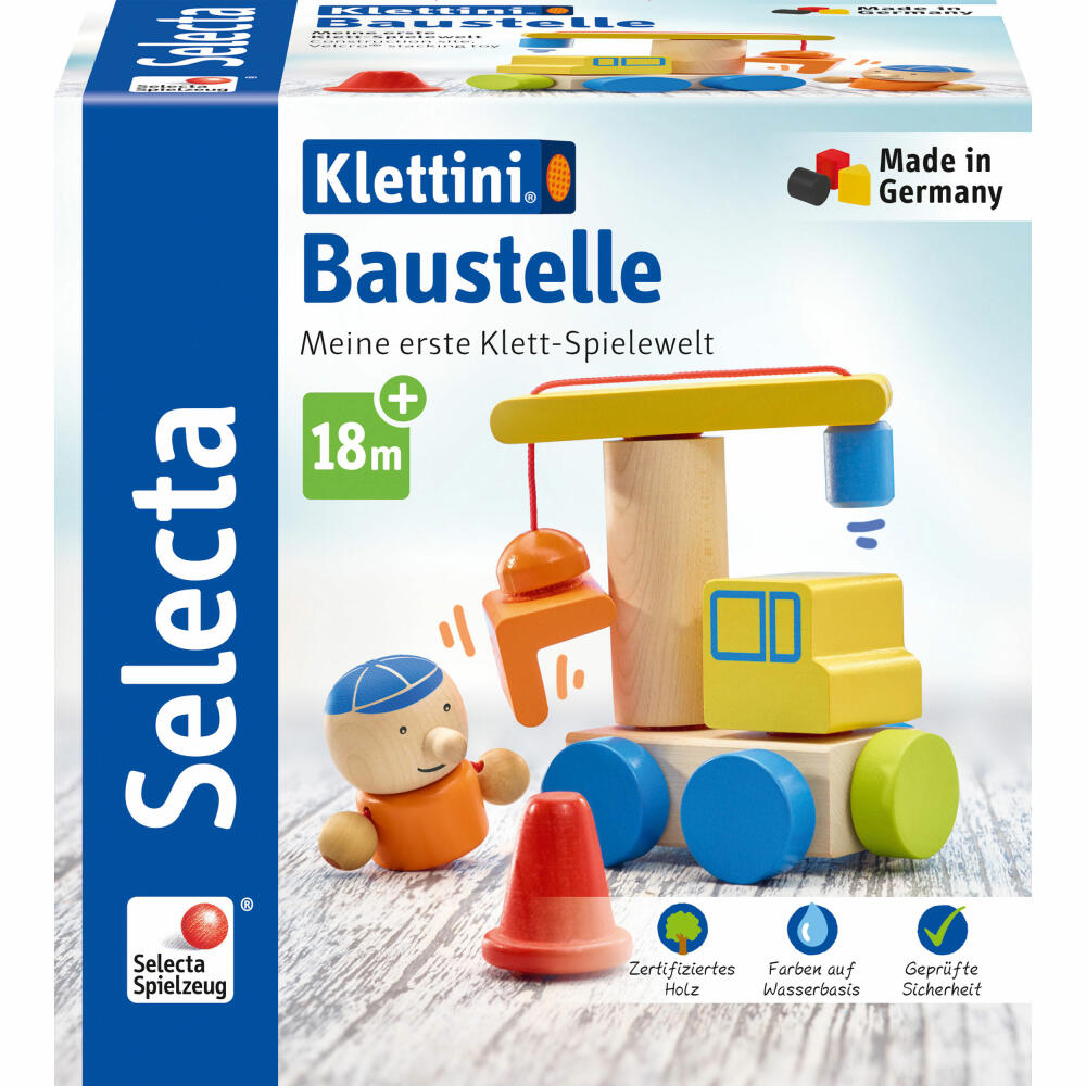 Selecta Klettini Baustelle Klett-Stapelspielzeug, 8-tlg., Stapel Spielzeug, Bauen, Holz, 62075
