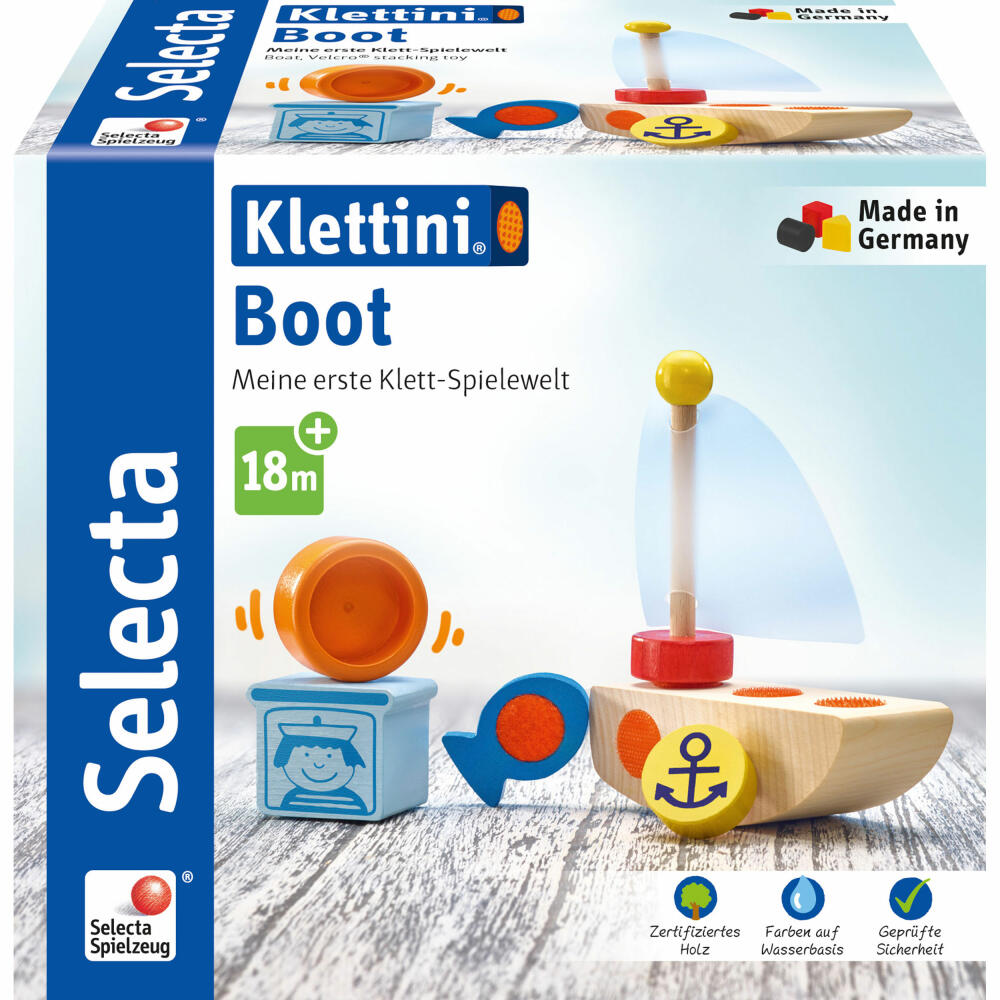 Selecta Klettini Boot Klett-Stapelspielzeug, 6-tlg., Stapel Spielzeug, Bauen, Holz, 62078