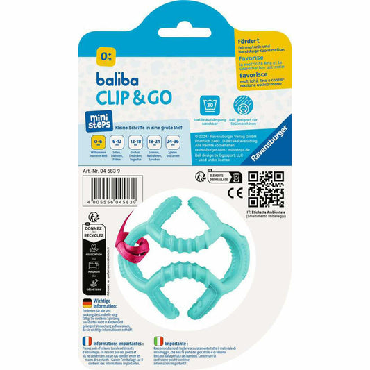 Ravensburger ministeps baliba Clip & Go, grasping ball, grasping toy, biting ball, grasping toy, turquoise, 04583