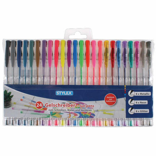 Stylex Gel Pens, 24 pcs., Pens, Pen, Gel Pens, Metallic, Neon, Glitter, 43834
