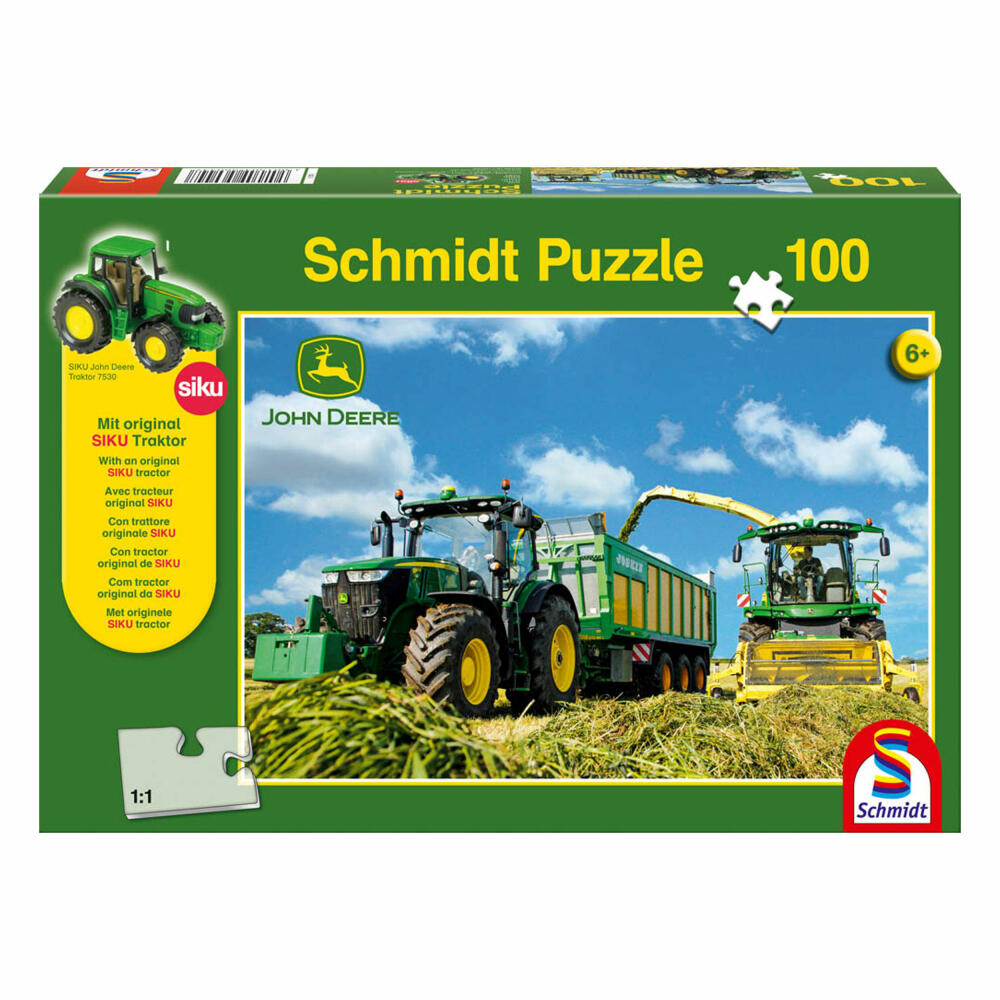 Schmidt Spiele 7310R Traktor mit 8600i Feldhäcksler, 100 Teile, + SIKU Traktor Kinderpuzzle (inkl. Traktor), John Deere, 56044