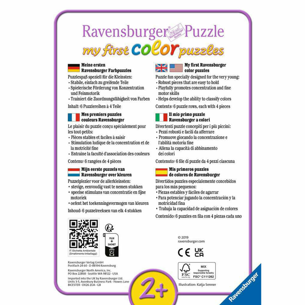 Ravensburger Kinderpuzzle Alle meine Farben, Puzzle, 6x4 Teile, 03007
