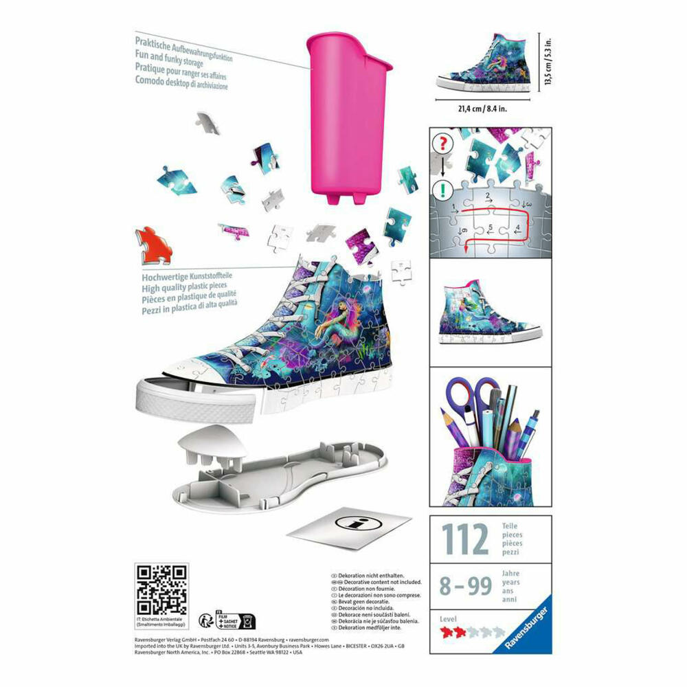 Ravensburger 3D Puzzle Sneaker - Enchanting Mermaids, three-dimensional puzzle, 108 pieces, 11279