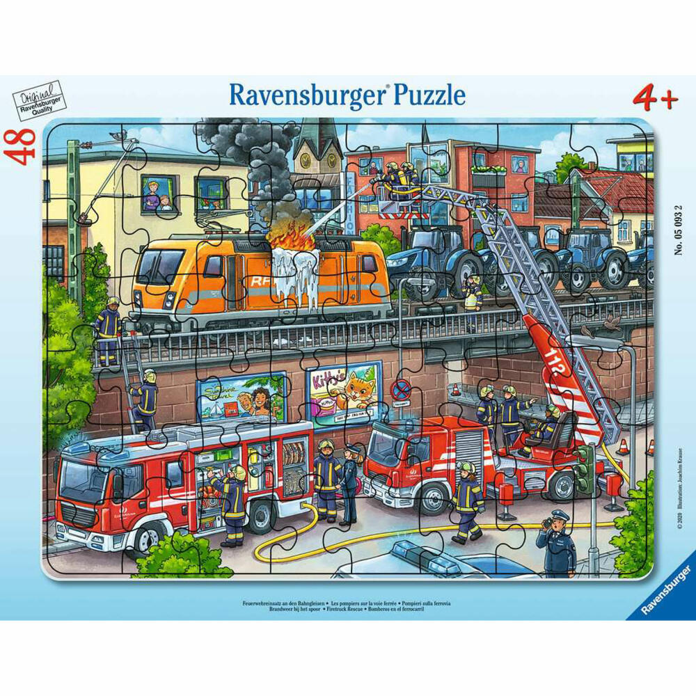 Ravensburger children's puzzle Fire brigade operation on the railway tracks, puzzle, 48 pieces, 05093