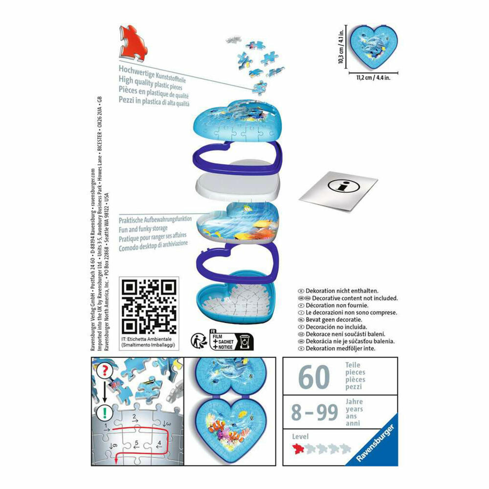 Ravensburger 3D Puzzle Heart Box - Underwater World, three-dimensional puzzle, 54 pieces, 11172