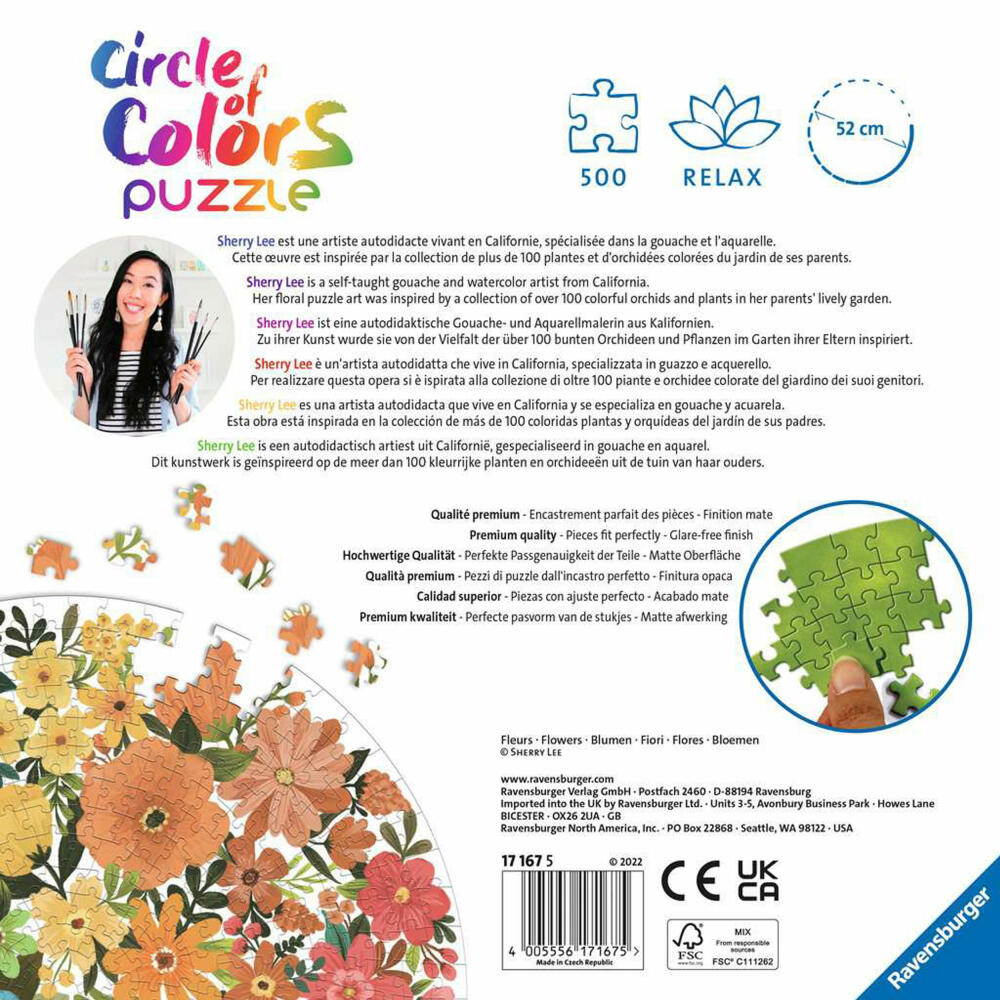 Ravensburger Puzzle Circle of Colors - Flowers, Erwachsenenpuzzle, 500 Teile, 17167