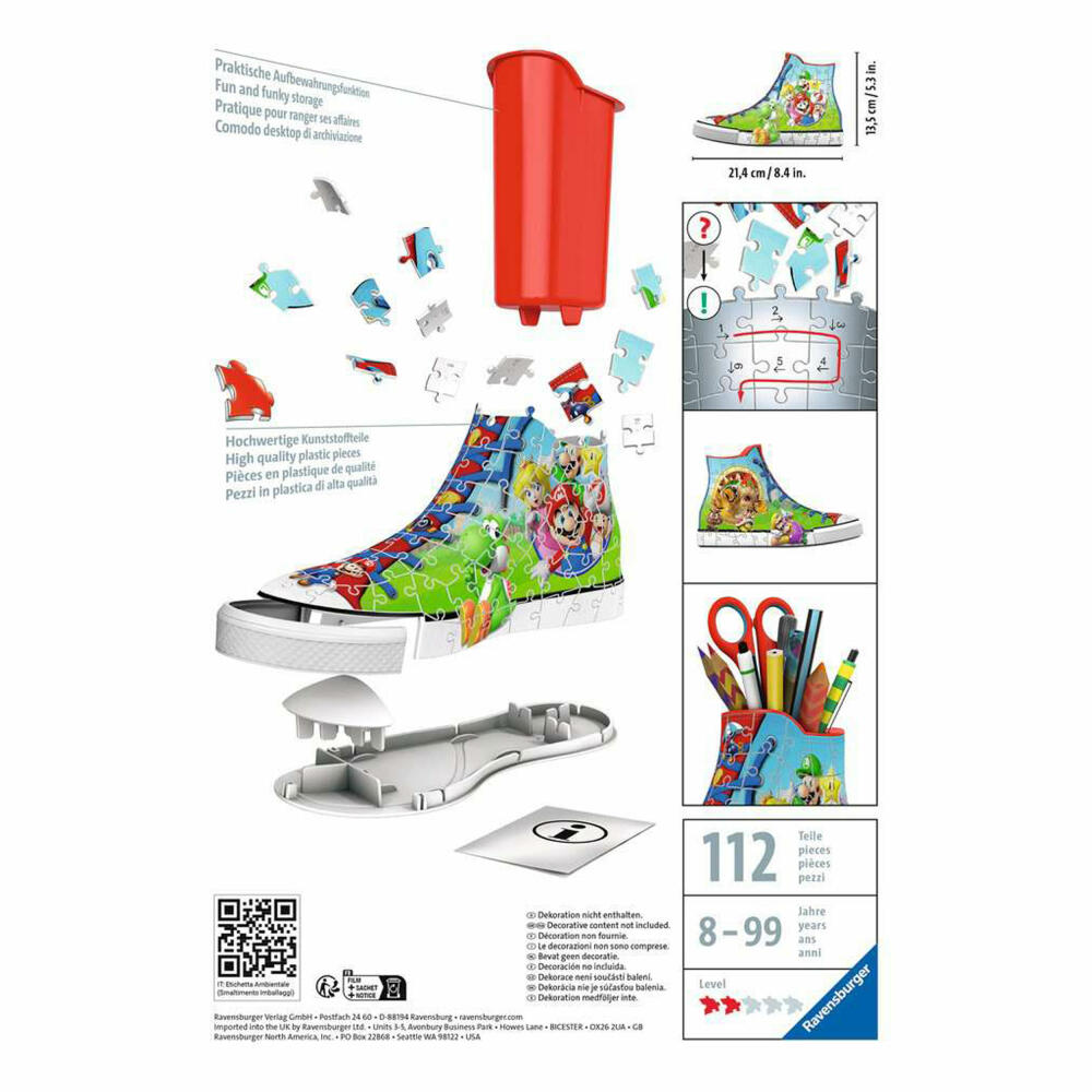 Ravensburger 3D Puzzle Sneaker - Super Mario, three-dimensional puzzle, 108 pieces, 11267