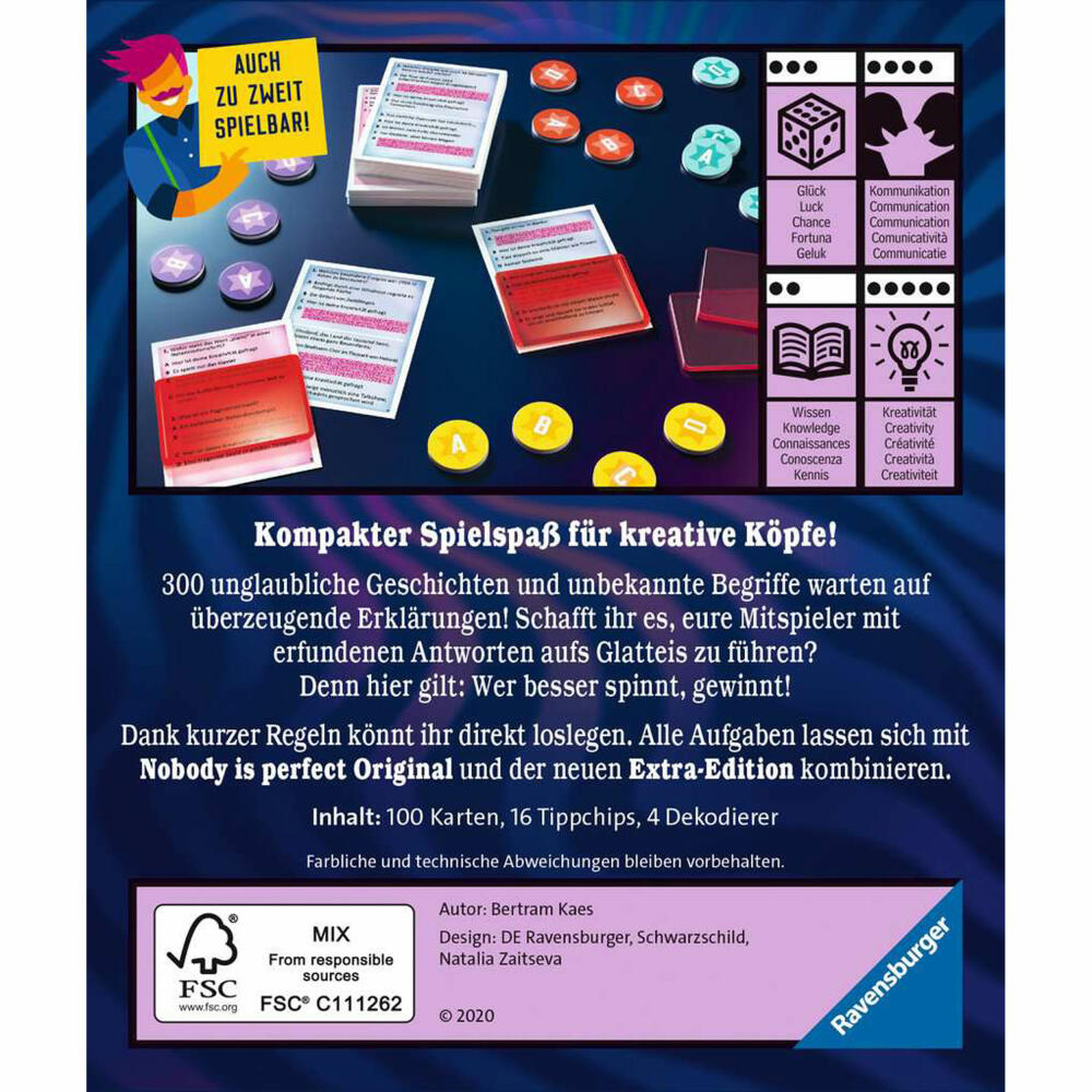 Ravensburger Spiel Nobody is perfect Mini Edition, für Kinder ab 14 Jahren, 26847