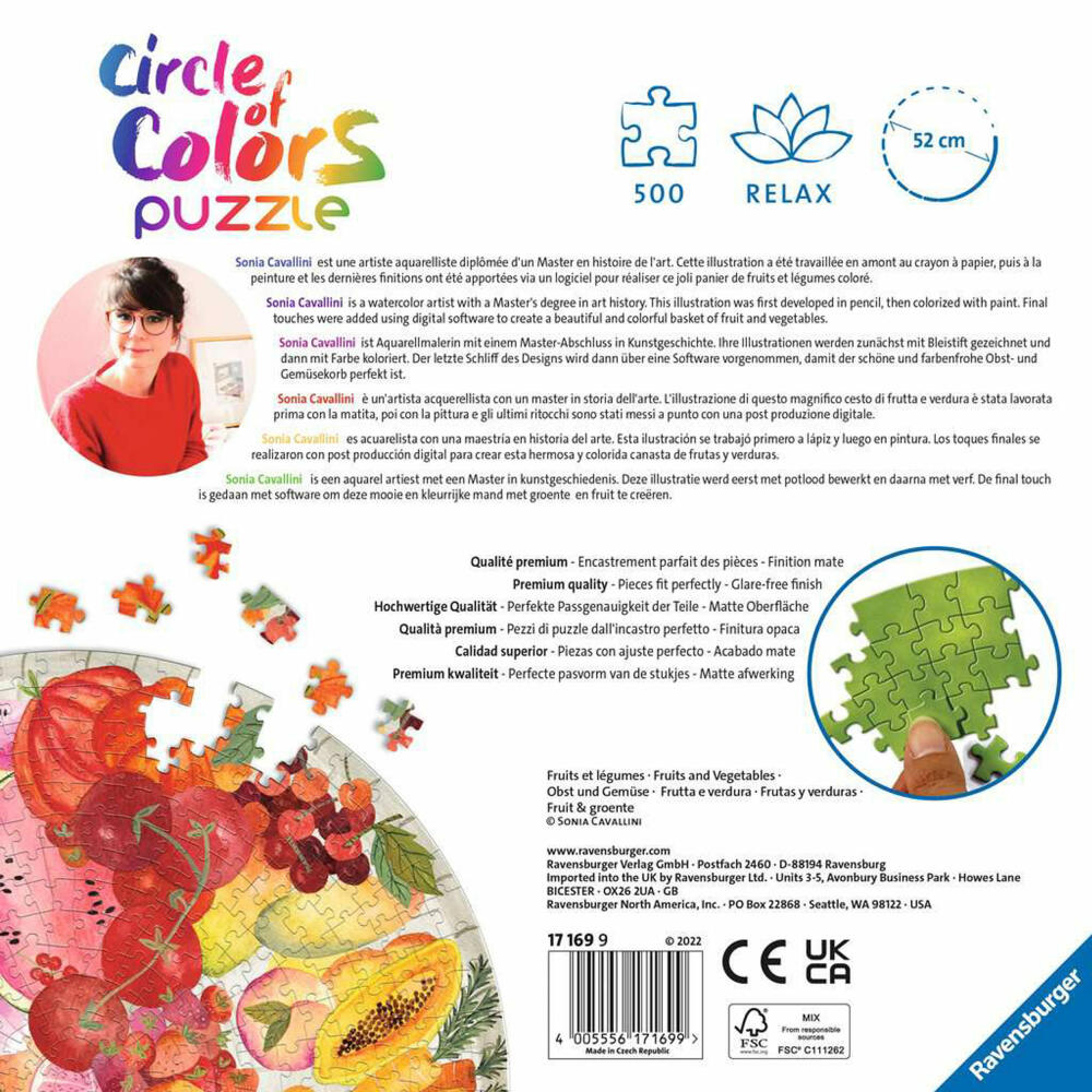 Ravensburger Puzzle Circle of Colors - Fruits & Vegetables, adult puzzle, 500 pieces, 17169