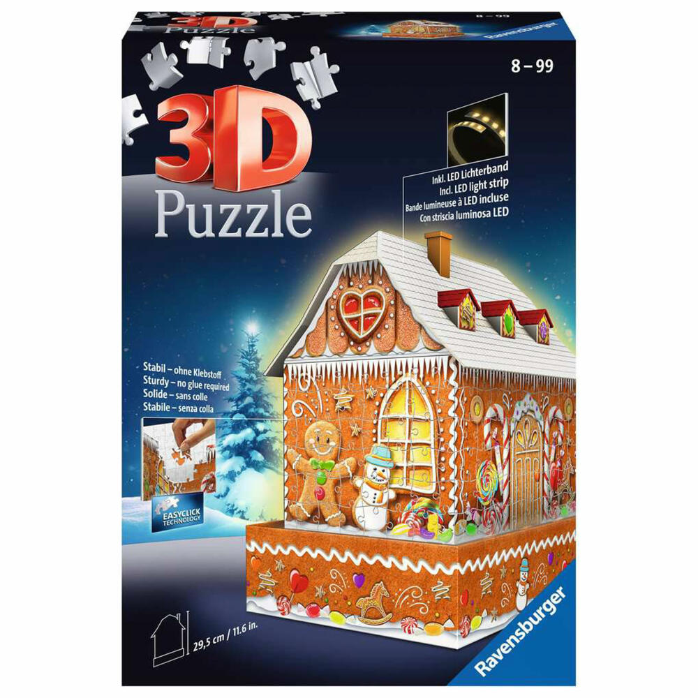 Ravensburger 3D-Puzzle Lebkuchenhaus bei Nacht, dreidimensionales Puzzle, 216 Teile, 11237