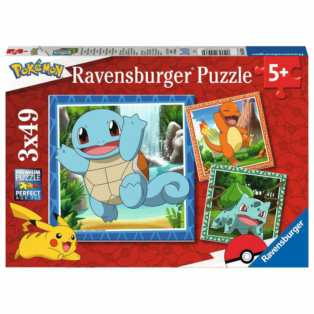 Ravensburger Kinderpuzzle Glumanda, Bisasam und Schiggy, Puzzle, 3x49 Teile, 05586