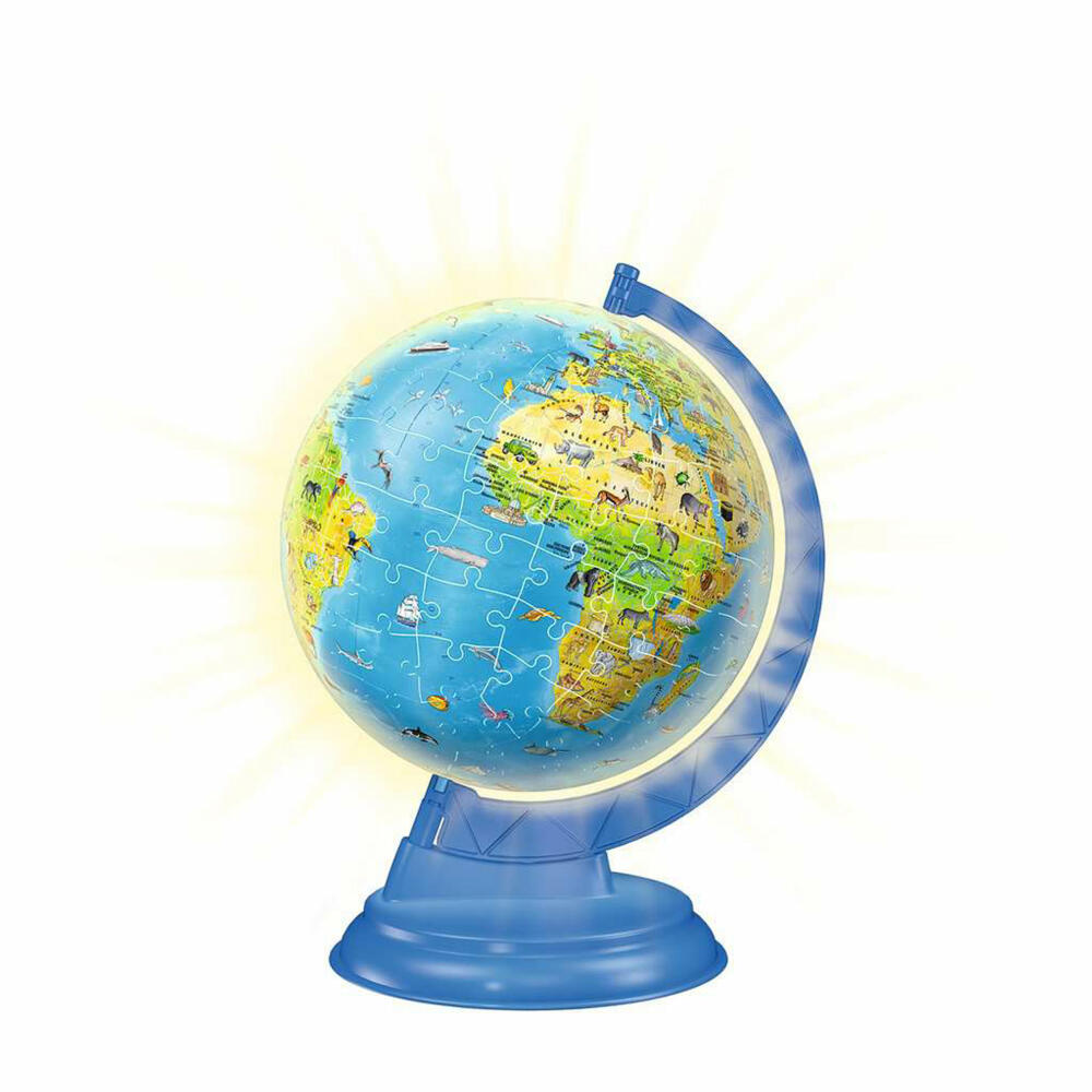 Ravensburger 3D Puzzle Ball Children's Globe with Light German, three-dimensional puzzle, 180 pieces, 11274
