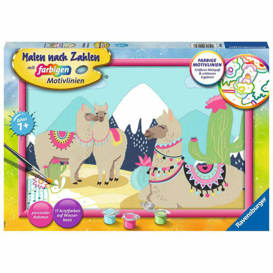 Ravensburger Paint by Numbers Happy Lamas, Painting Set for Children, 20065
